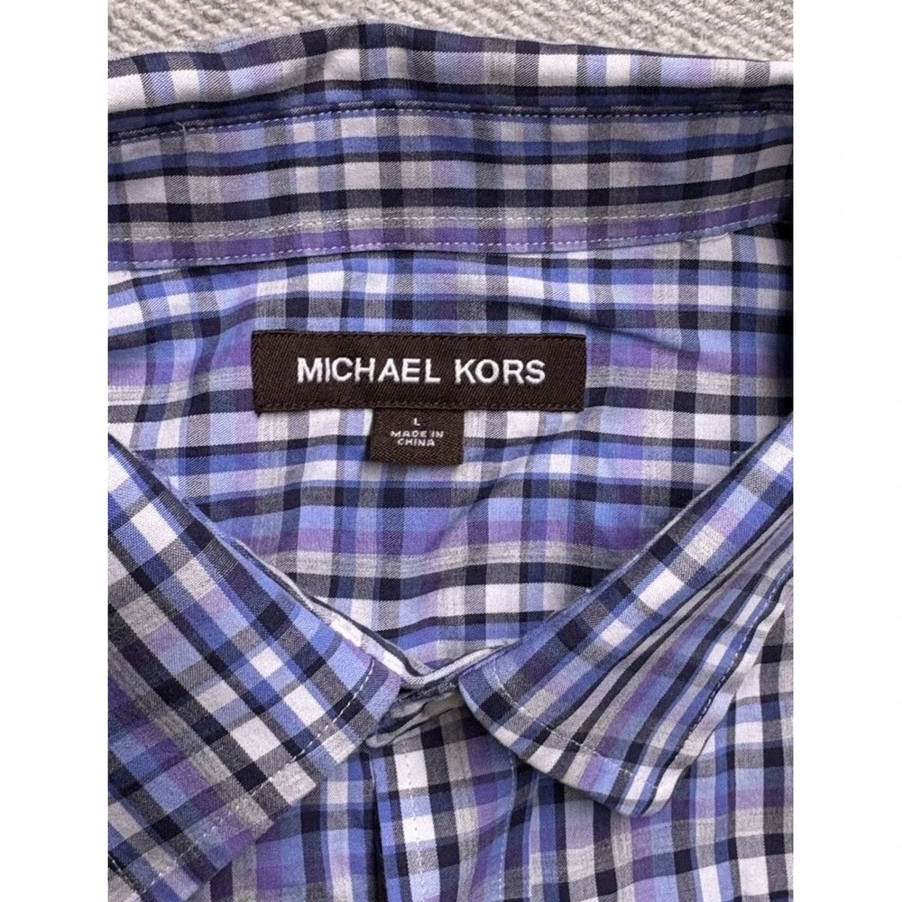 Michael Kors Men's Long Sleeve Plaid Button-Down Shirt Size Large Blue Purple